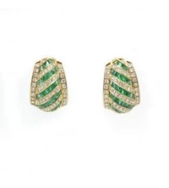 Boucles D'oreilles - Or. Diamants Et émeraudes