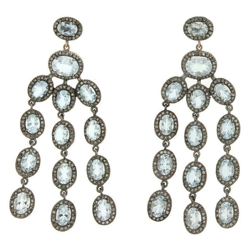 Boucles D'oreilles Or Gris Aigue Marine Et Diamants 1 Boucles D'oreilles Or Gris Aigue Marine Et Diamants