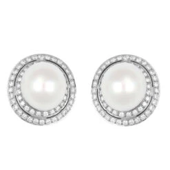 Boucles D'oreilles Or Gris, Perle Et Diamants