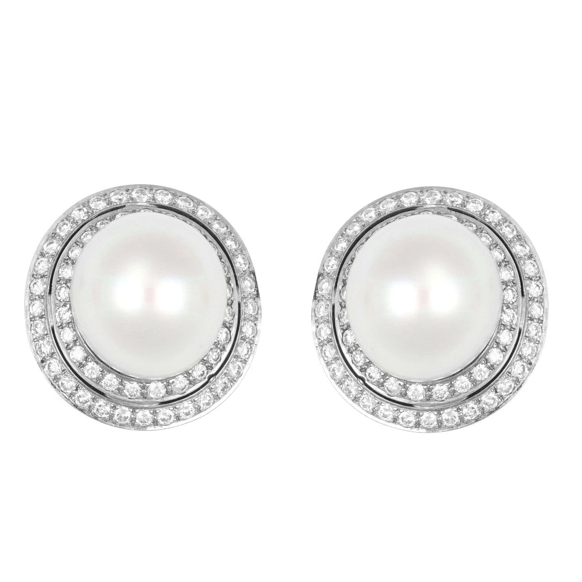 Boucles D'oreilles Or Gris, Perle Et Diamants 1 Boucles D'oreilles Or Gris, Perle Et Diamants
