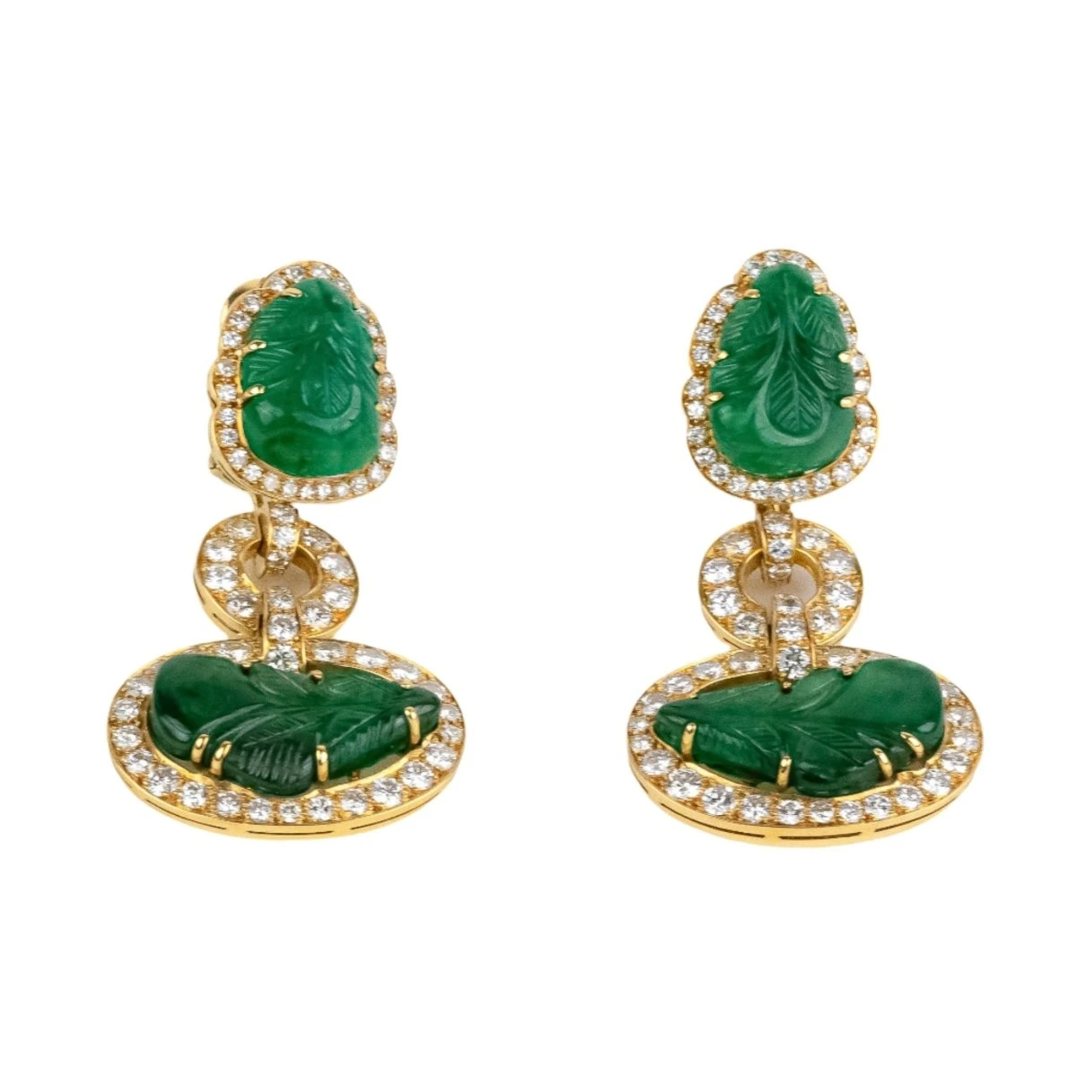 Boucles D'oreilles Pendantes DAVID WEBB Feuilles En Or Jaune, émeraudes Et Diamants 1 Boucles D'oreilles Pendantes DAVID WEBB Feuilles En Or Jaune, émeraudes Et Diamants