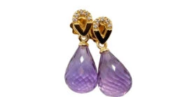 Boucles D'oreilles Pendantes En Or Jaune, Améthystes Et Diamants