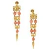 Boucles D'oreilles Pendantes En Or Jaune Et Corail