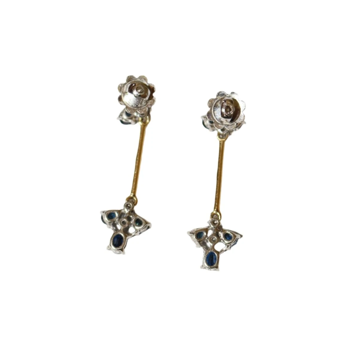 Boucles D'oreilles Pendantes En Or Jaune, Or Blanc Et Saphir 3 Boucles D'oreilles Pendantes En Or Jaune, Or Blanc Et Saphir – Image 3