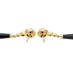 Boucles D'oreilles Pendantes En Or Jaune, Perles, Onyx Et Diamants -Castafiore Boutique boucles doreilles pendantes en or jaune perles onyx et diamants 453984