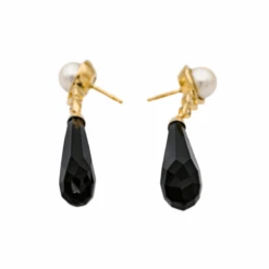 Boucles D'oreilles Pendantes En Or Jaune, Perles, Onyx Et Diamants -Castafiore Boutique boucles doreilles pendantes en or jaune perles onyx et diamants 759234
