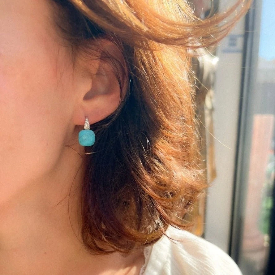 Boucles D'oreilles Pomellato Modèle Capri En Or Gris Et Turquoise 2 Boucles D'oreilles Pomellato Modèle Capri En Or Gris Et Turquoise – Image 2