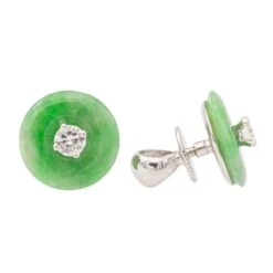 Boucles D'oreilles Puces En Or Blanc, Jades Jadéite Et Diamants -Castafiore Boutique boucles doreilles puces en or blanc jades jadeite et diamants 411397