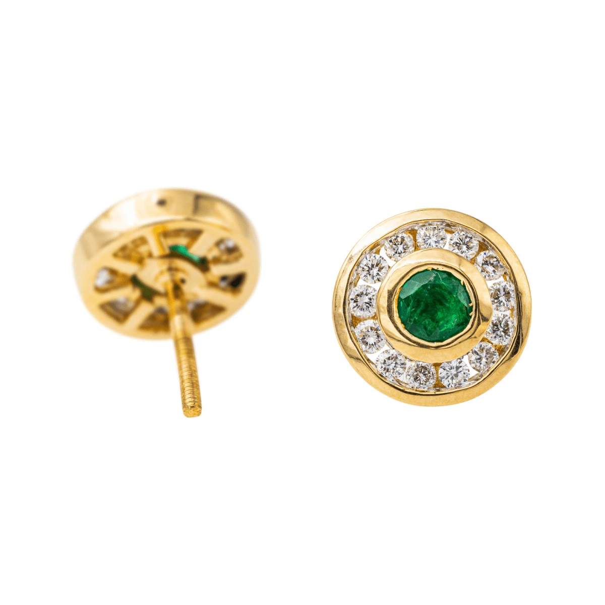 Boucles D'oreilles Puces En Or Jaune, émeraudes Et Diamants 4 Boucles D'oreilles Puces En Or Jaune, émeraudes Et Diamants – Image 4