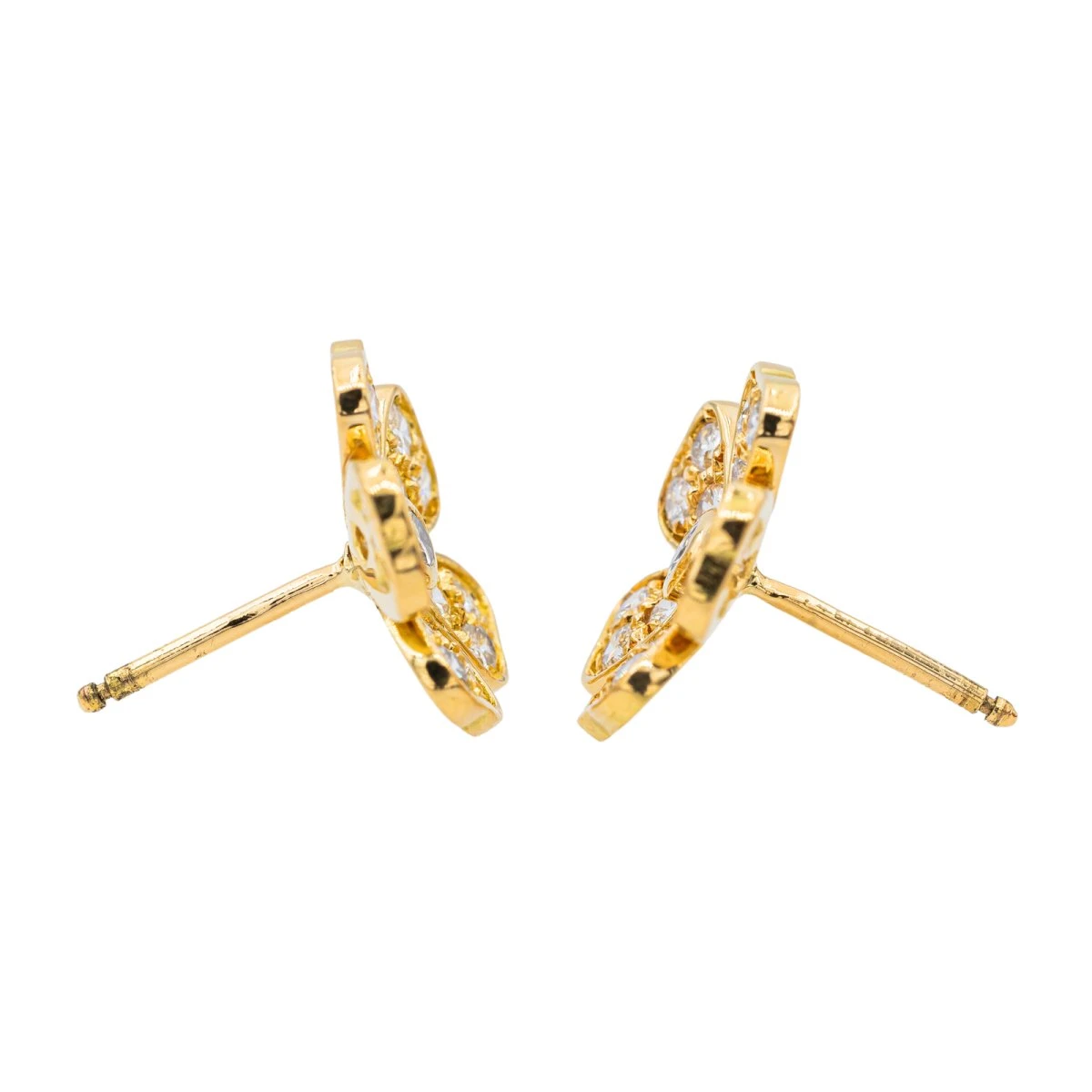 Boucles D'oreilles Puces Fleurs En Or Jaune Et Diamants 6 Boucles D'oreilles Puces Fleurs En Or Jaune Et Diamants – Image 6
