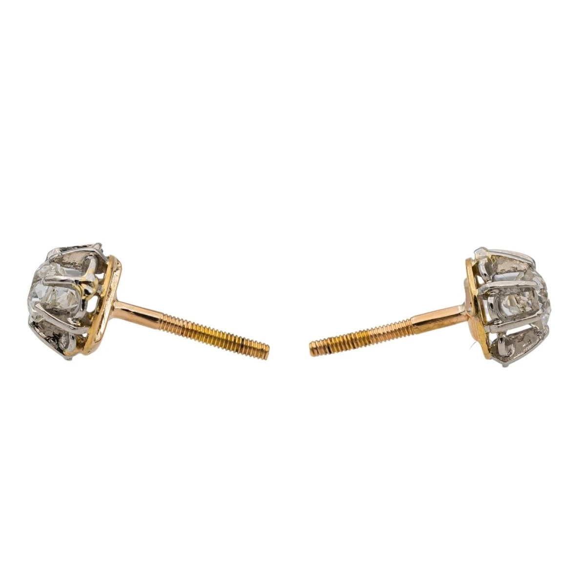 Boucles D'oreilles Puces En Or Jaune, Or Blanc Et Diamant 7 Boucles D'oreilles Puces En Or Jaune, Or Blanc Et Diamant – Image 7