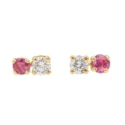 Boucles D'oreilles Puces En Or Jaune, Rubis Et Diamants -Castafiore Boutique boucles doreilles puces en or jaune rubis et diamants 835958