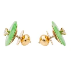 Boucles D'oreilles Puces En Or Jaunes, Jades Jadéite Et Diamants -Castafiore Boutique boucles doreilles puces en or jaunes jades jadeite et diamants 168920