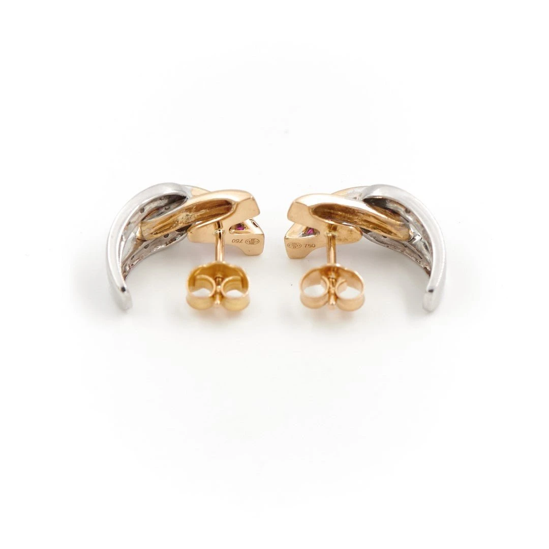 Boucles D'oreilles Puces GUY LAROCHE En 2 Ors, Rubis Et Diamants 4 Boucles D'oreilles Puces GUY LAROCHE En 2 Ors, Rubis Et Diamants – Image 4