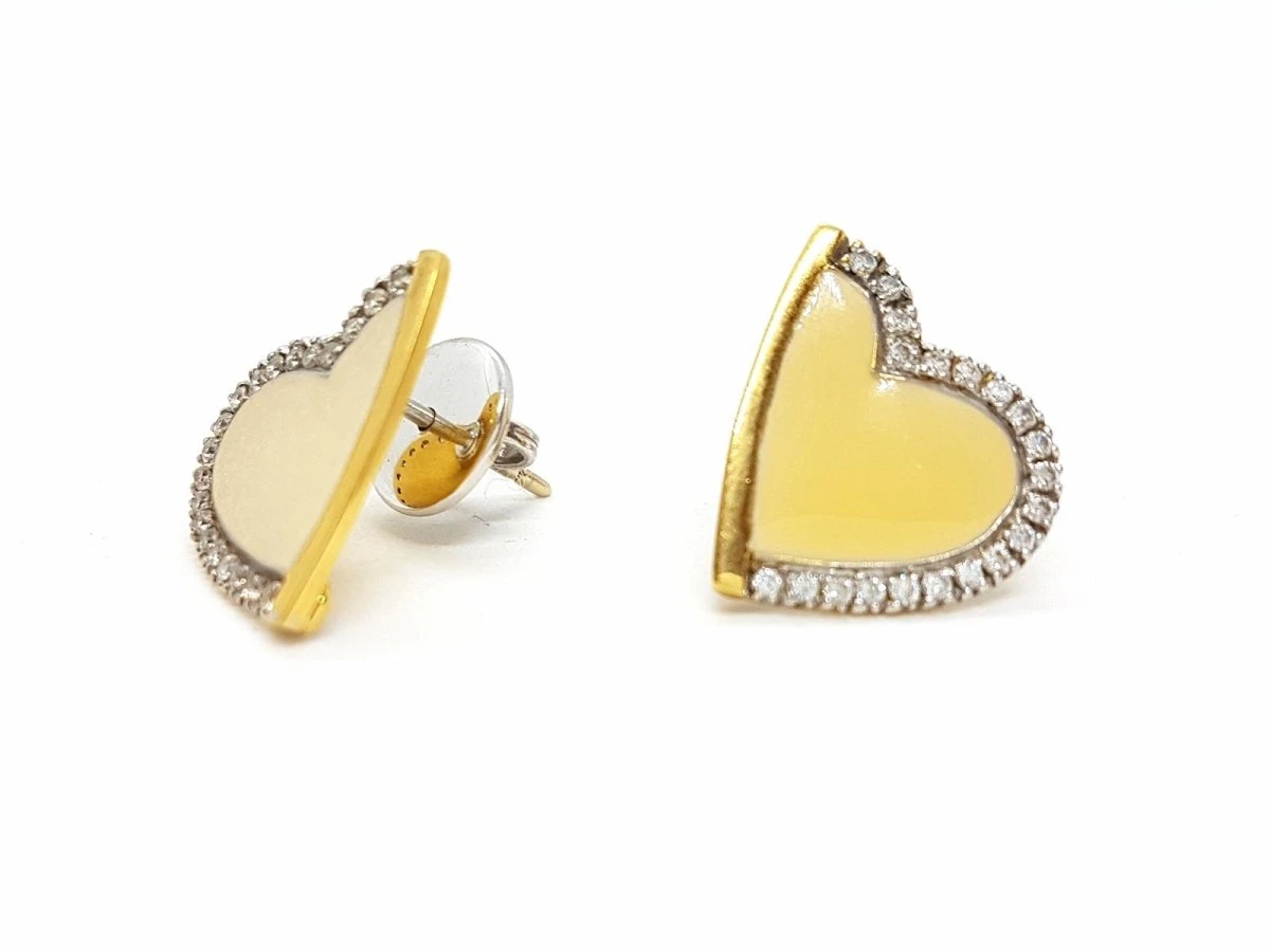 Boucles D'oreilles Puces ROBERTO COIN Coeur, En 2 Ors Et Diamant 3 Boucles D'oreilles Puces ROBERTO COIN Coeur, En 2 Ors Et Diamant – Image 3