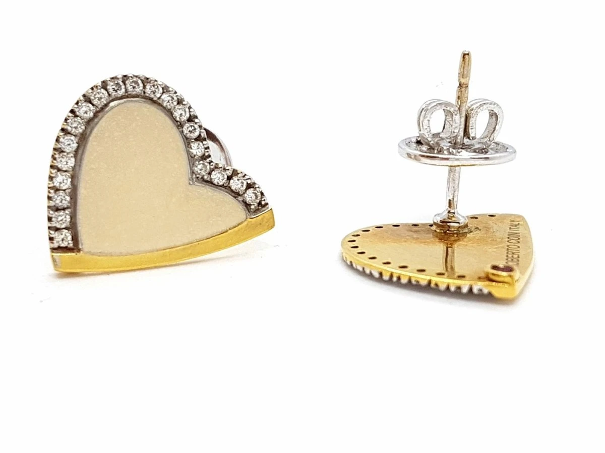 Boucles D'oreilles Puces ROBERTO COIN Coeur, En 2 Ors Et Diamant 2 Boucles D'oreilles Puces ROBERTO COIN Coeur, En 2 Ors Et Diamant – Image 2