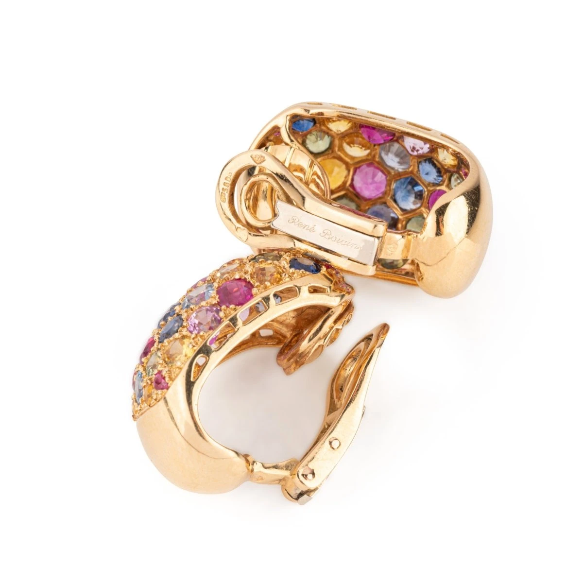 Boucles D'oreilles RENÉ BOIVIN En Or Jaune Et Saphirs De Couleurs 5 Boucles D'oreilles RENÉ BOIVIN En Or Jaune Et Saphirs De Couleurs – Image 5