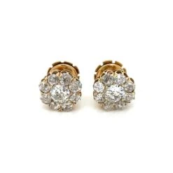 Boucles D'oreilles Retro 3.70 Carats Old Mine Cut Diamond Cluster