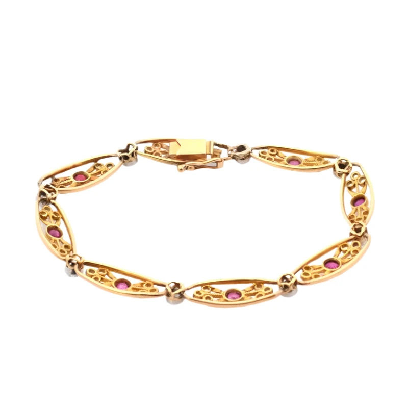 Bracelet Articulé En Or Jaune, Rubis Et Diamants 2 Bracelet Articulé En Or Jaune, Rubis Et Diamants – Image 2