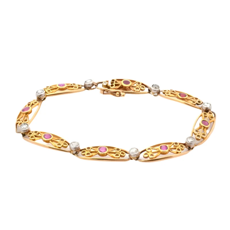 Bracelet Articulé En Or Jaune, Rubis Et Diamants 1 Bracelet Articulé En Or Jaune, Rubis Et Diamants
