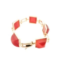 Bracelet Articulé En Or Jaune Et Cornaline En Pain De Sucre