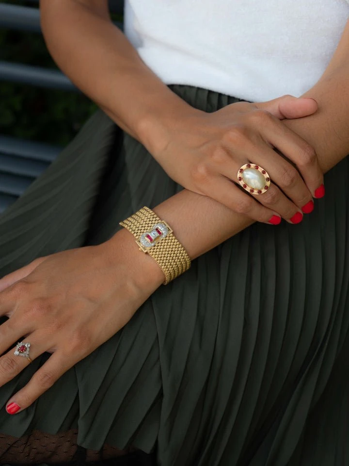 Bracelet Ceinture Souple En Or Jaune, Rubis Et Diamants 2 Bracelet Ceinture Souple En Or Jaune, Rubis Et Diamants – Image 2