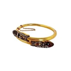 Bracelet Jonc Double En Or Jaune, Grenats Et Diamants -Castafiore Boutique bracelet double en or jaune grenats et diamants 765076