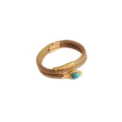 Osprey Bracelet Double Tubogas En Or Jaune Et Turquoise