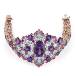 Bracelet En Or Jaune, Améthystes, Diamants, Saphirs Roses Et Topazes 14 Bracelet En Or Jaune, Améthystes, Diamants, Saphirs Roses Et Topazes -Castafiore Boutique bracelet en or jaune amethystes diamants saphirs roses et topazes 234497