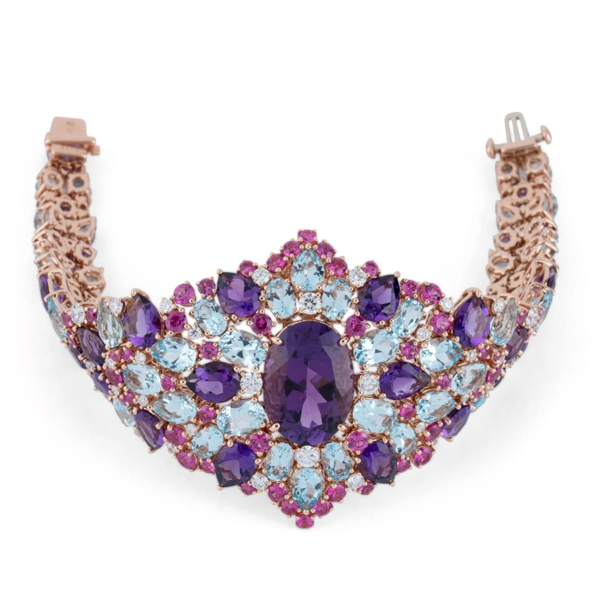 Bracelet En Or Jaune, Améthystes, Diamants, Saphirs Roses Et Topazes 6 Bracelet En Or Jaune, Améthystes, Diamants, Saphirs Roses Et Topazes – Image 6
