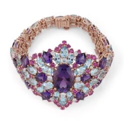 Bracelet En Or Jaune, Améthystes, Diamants, Saphirs Roses Et Topazes 11 Bracelet En Or Jaune, Améthystes, Diamants, Saphirs Roses Et Topazes -Castafiore Boutique bracelet en or jaune amethystes diamants saphirs roses et topazes 618137