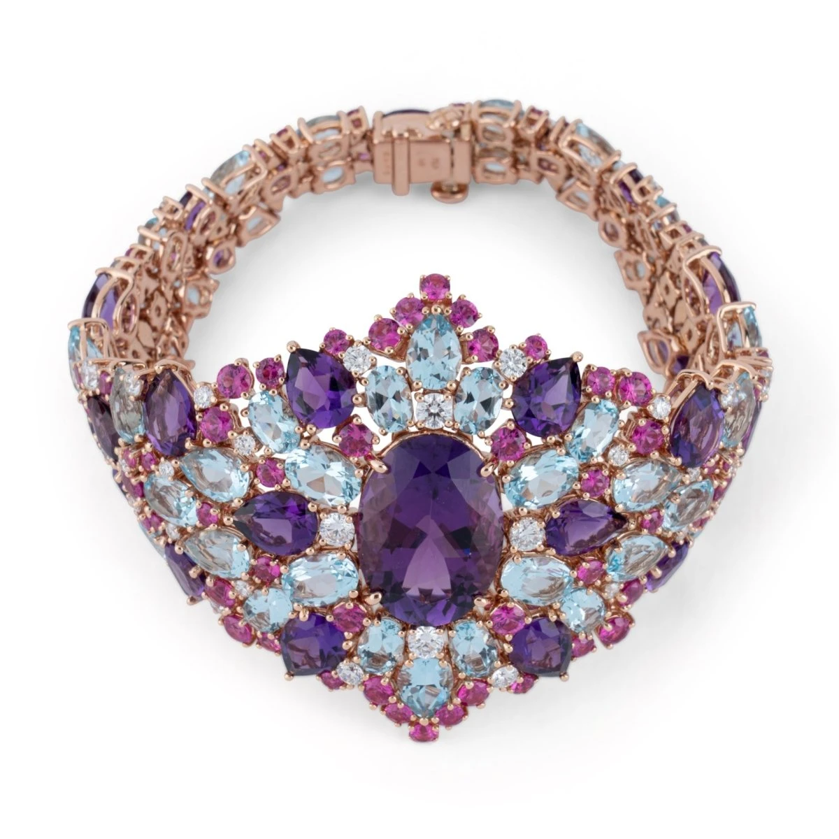 Bracelet En Or Jaune, Améthystes, Diamants, Saphirs Roses Et Topazes 3 Bracelet En Or Jaune, Améthystes, Diamants, Saphirs Roses Et Topazes – Image 3