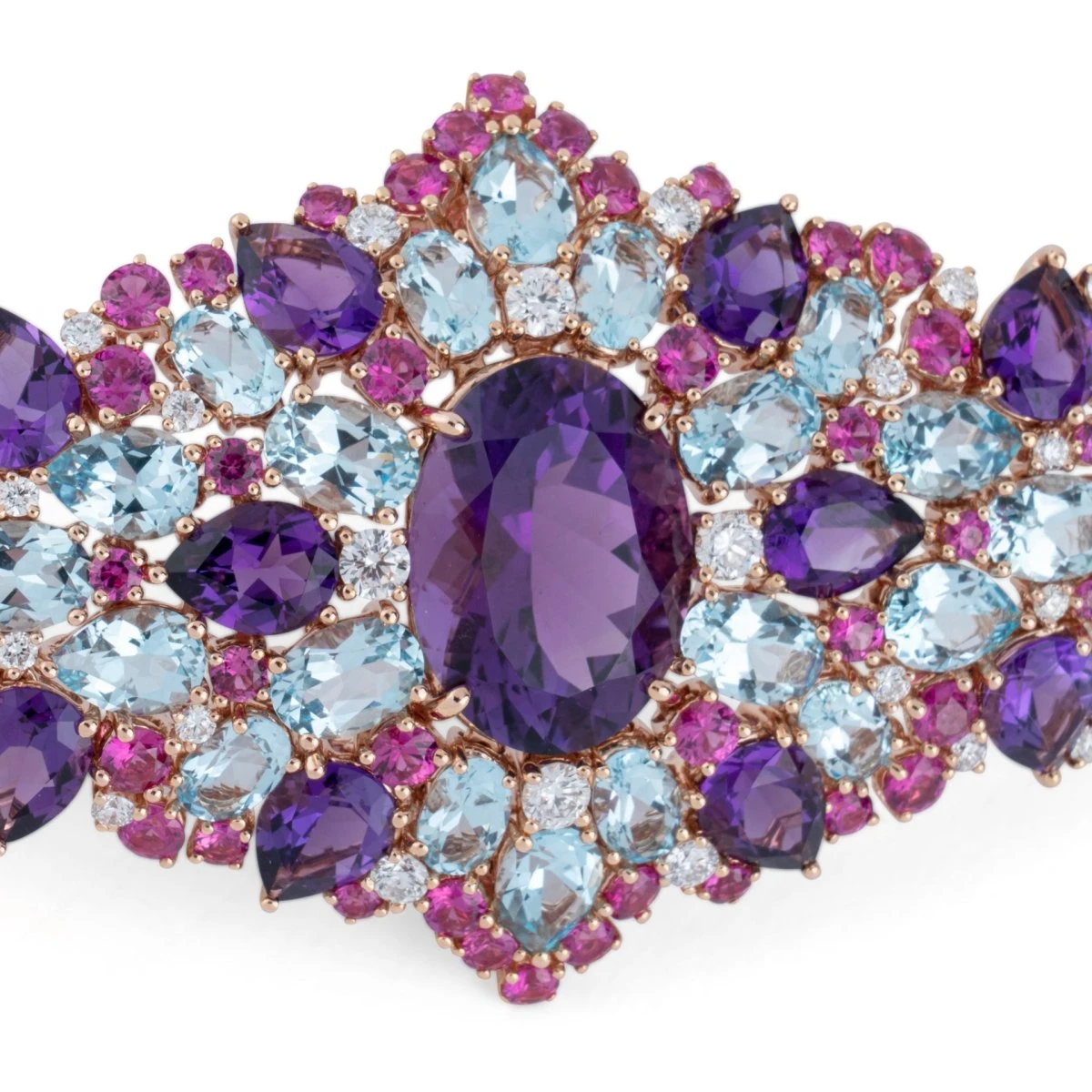 Bracelet En Or Jaune, Améthystes, Diamants, Saphirs Roses Et Topazes 4 Bracelet En Or Jaune, Améthystes, Diamants, Saphirs Roses Et Topazes – Image 4