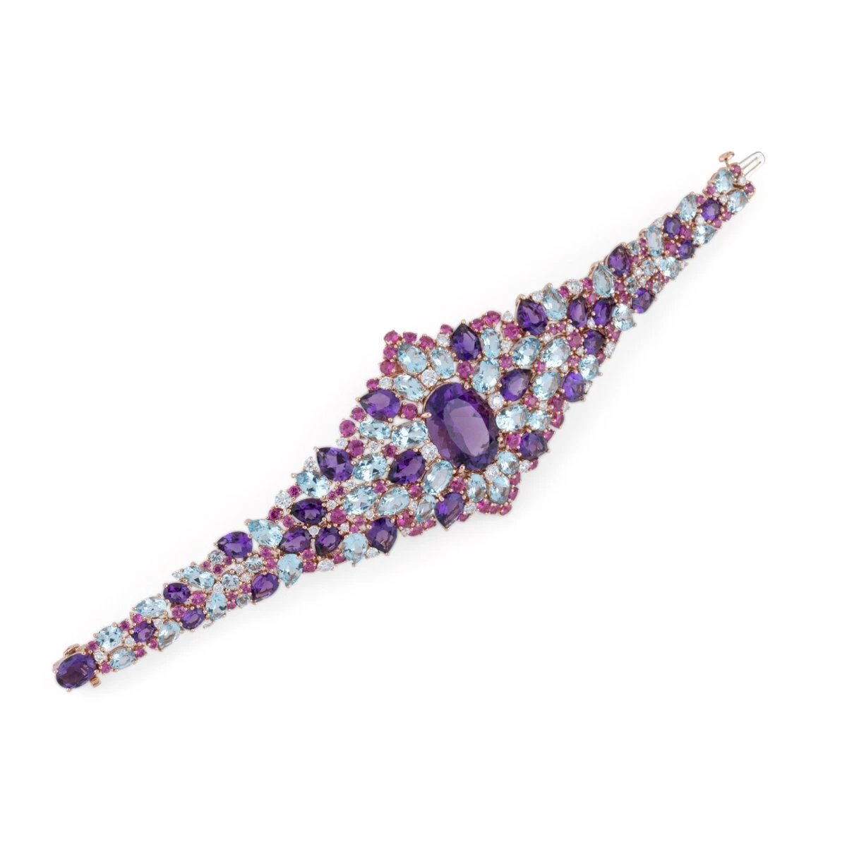 Bracelet En Or Jaune, Améthystes, Diamants, Saphirs Roses Et Topazes 1 Bracelet En Or Jaune, Améthystes, Diamants, Saphirs Roses Et Topazes