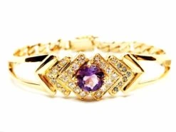 Bracelet Géométrique En Or Jaune, Améthyste Et Diamants -Castafiore Boutique bracelet geometrique en or jaune amethyste et diamants 808501