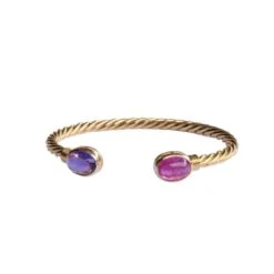 Bracelet Jonc BULGARI En Or Jaune, Améthyste Et Tourmaline