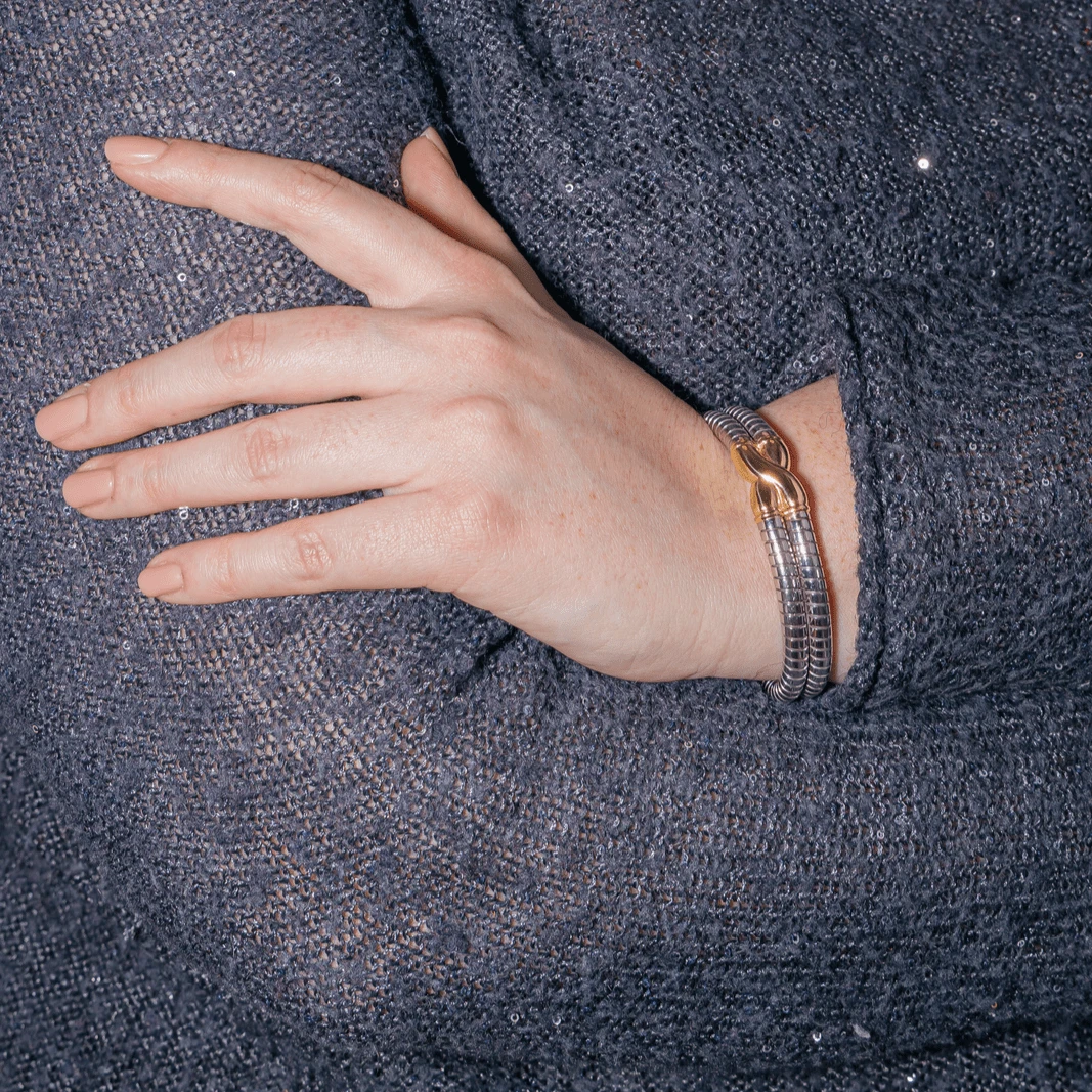 Bracelet Jonc BULGARI En Or Jaune Et Acier 2 Bracelet Jonc BULGARI En Or Jaune Et Acier – Image 2