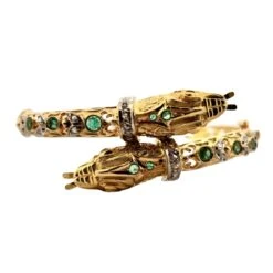 Bracelet Jonc En Or Jaune, émeraudes Et Diamants -Castafiore Boutique bracelet jonc en or jaune emeraude et diamant 912673