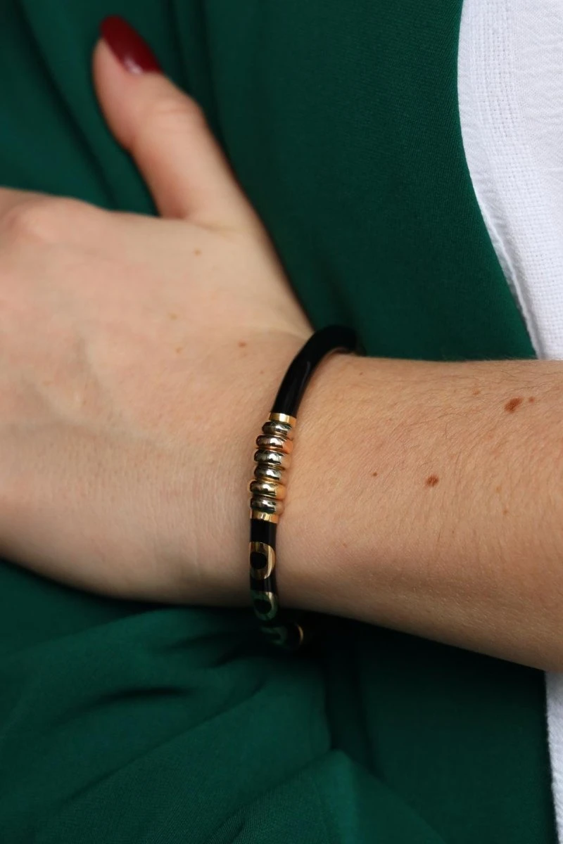 Bracelet Jonc En Or Jaune Et émail Noir 3 Bracelet Jonc En Or Jaune Et émail Noir – Image 3