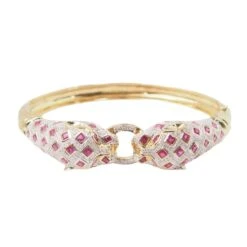Bracelet Jonc Panthères En Or Jaune, Rubis Et Diamants