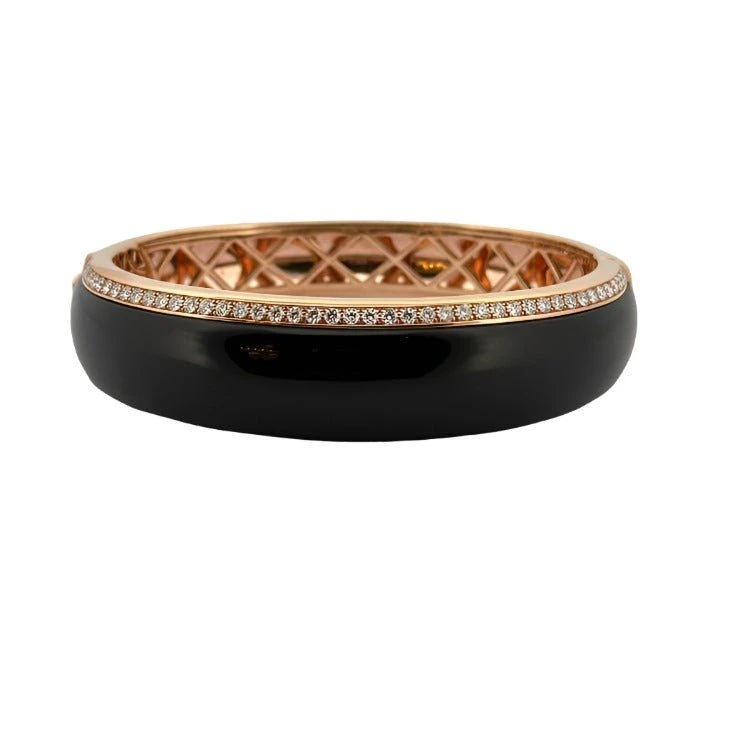 Bracelet Jonc En Or Rose, Onyx Et Diamant 1 Bracelet Jonc En Or Rose, Onyx Et Diamant