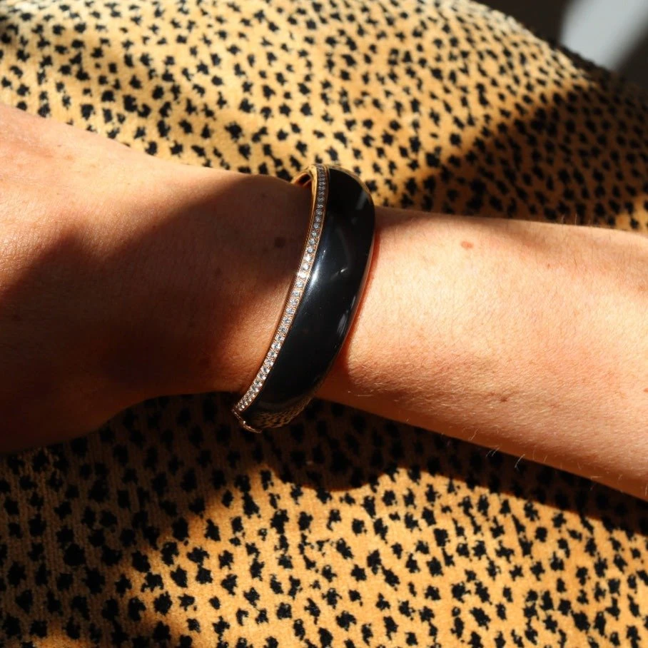 Bracelet Jonc En Or Rose, Onyx Et Diamant 2 Bracelet Jonc En Or Rose, Onyx Et Diamant – Image 2