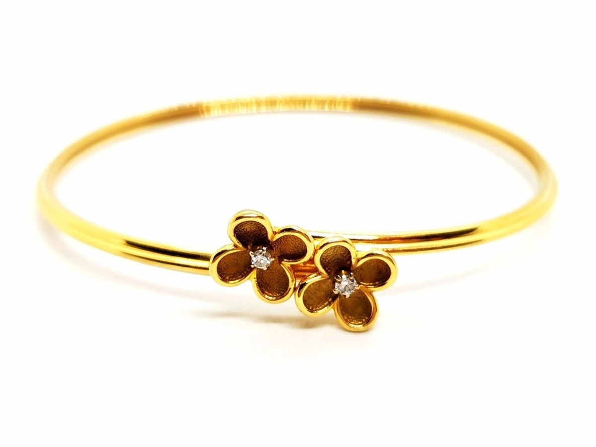 Bracelet Jonc Fleur En Or Jaune Et Diamants 6 Bracelet Jonc Fleur En Or Jaune Et Diamants – Image 6