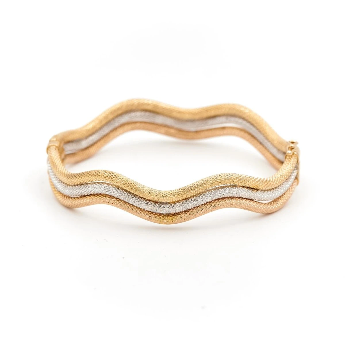 Bracelet Jonc Ondulé En Ors Jaune, Blanc Et Rose 1 Bracelet Jonc Ondulé En Ors Jaune, Blanc Et Rose