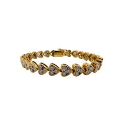 Bracelet Ligne Coeurs En Or Jaune Et Diamants