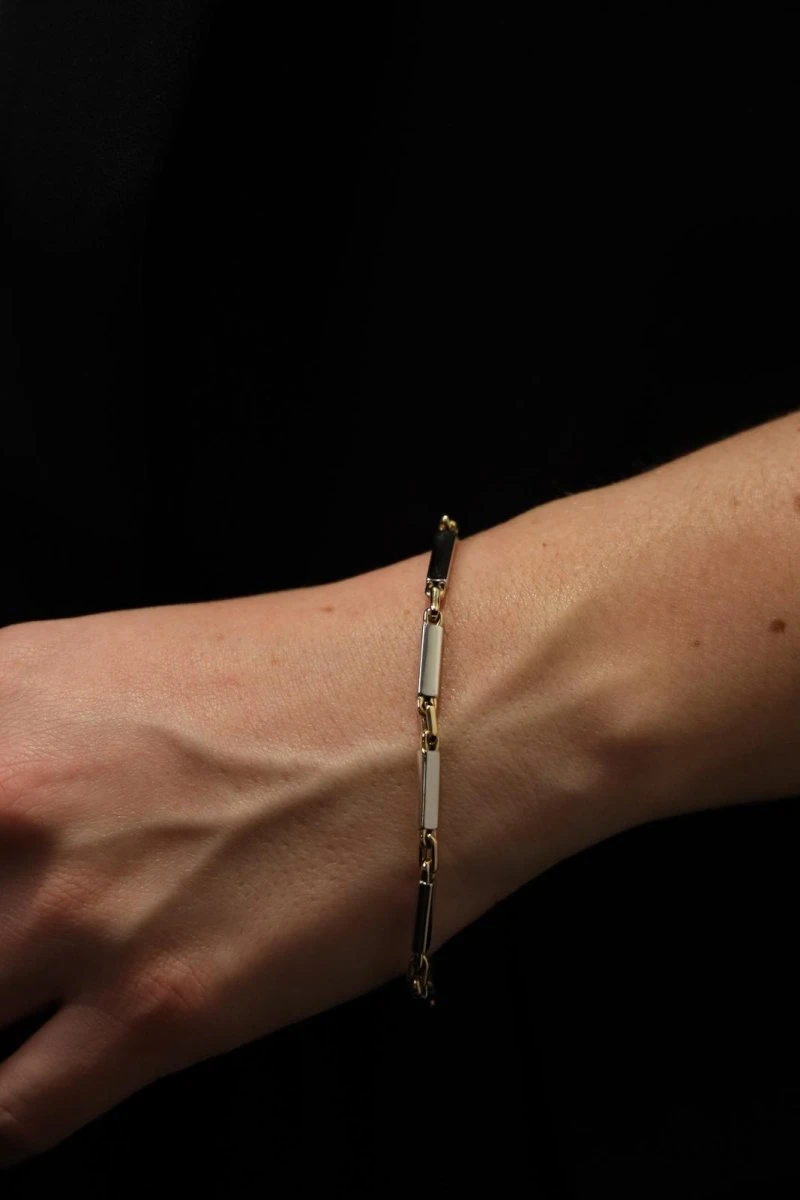 Bracelet Maille Alternée En Ors Jaune Et Blanc 3 Bracelet Maille Alternée En Ors Jaune Et Blanc – Image 3