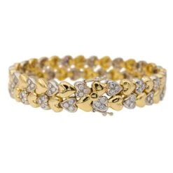 Bracelet Maille Coeurs En Or Jaune, Or Blanc Et Diamants -Castafiore Boutique bracelet maille coeurs en or jaune or blanc et diamants 491181