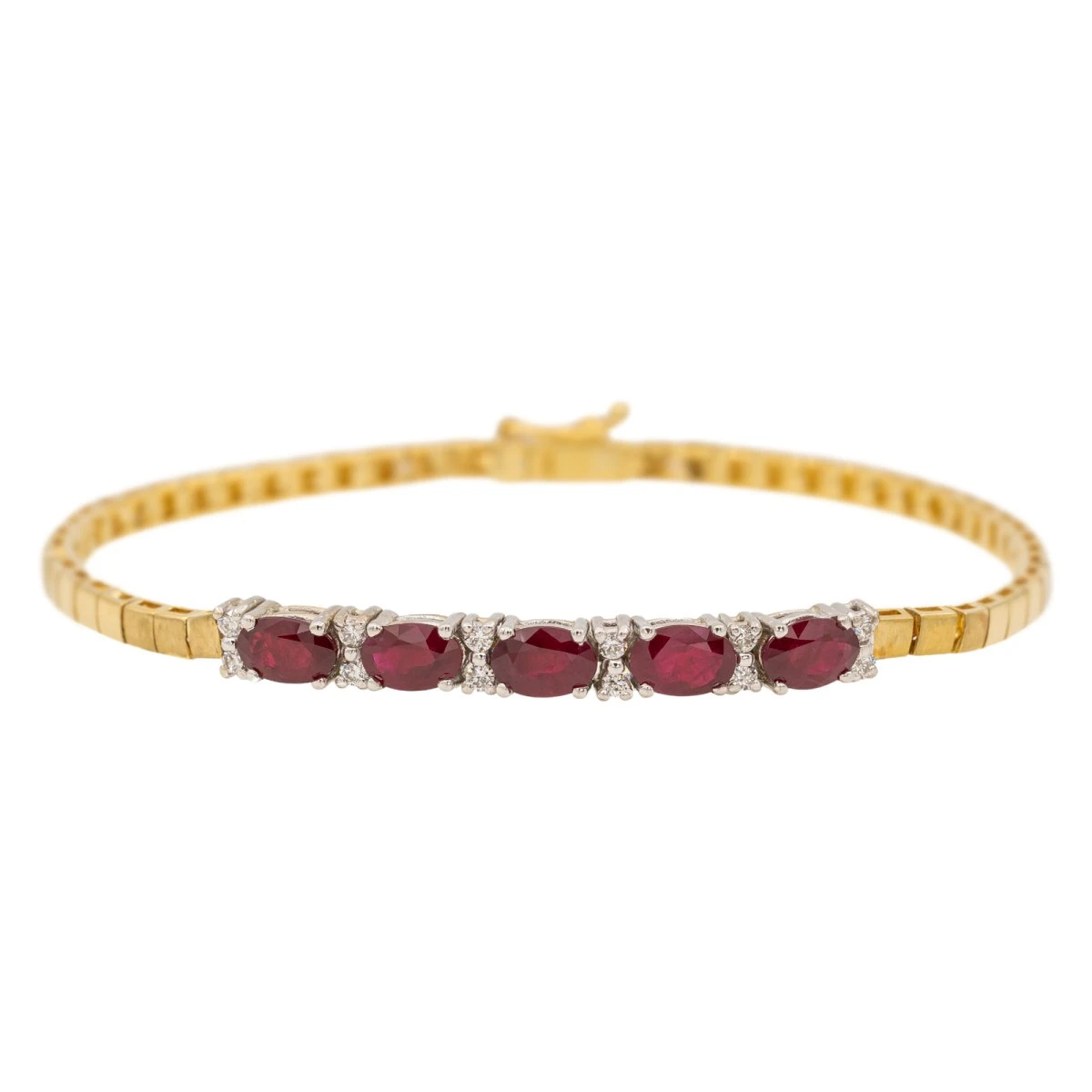 Bracelet Maille En Or Jaune Et Blanc, Rubis Et Diamant 1 Bracelet Maille En Or Jaune Et Blanc, Rubis Et Diamant