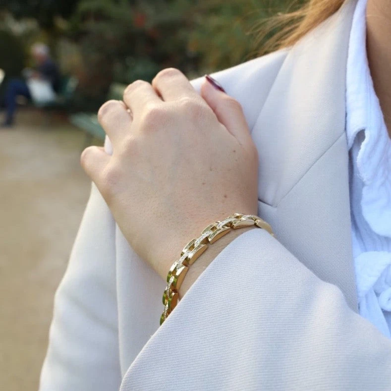 Bracelet Maille En Or Jaune Pavé Diamant 2 Bracelet Maille En Or Jaune Pavé Diamant – Image 2