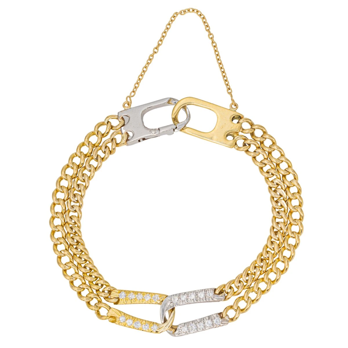 Bracelet Maille Gourmette En Or Jaune, Or Blanc Et Diamant 1 Bracelet Maille Gourmette En Or Jaune, Or Blanc Et Diamant